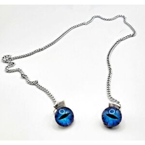 Brebitz Handmade Blue Cat Eye Clip On Fashion Chain 22in